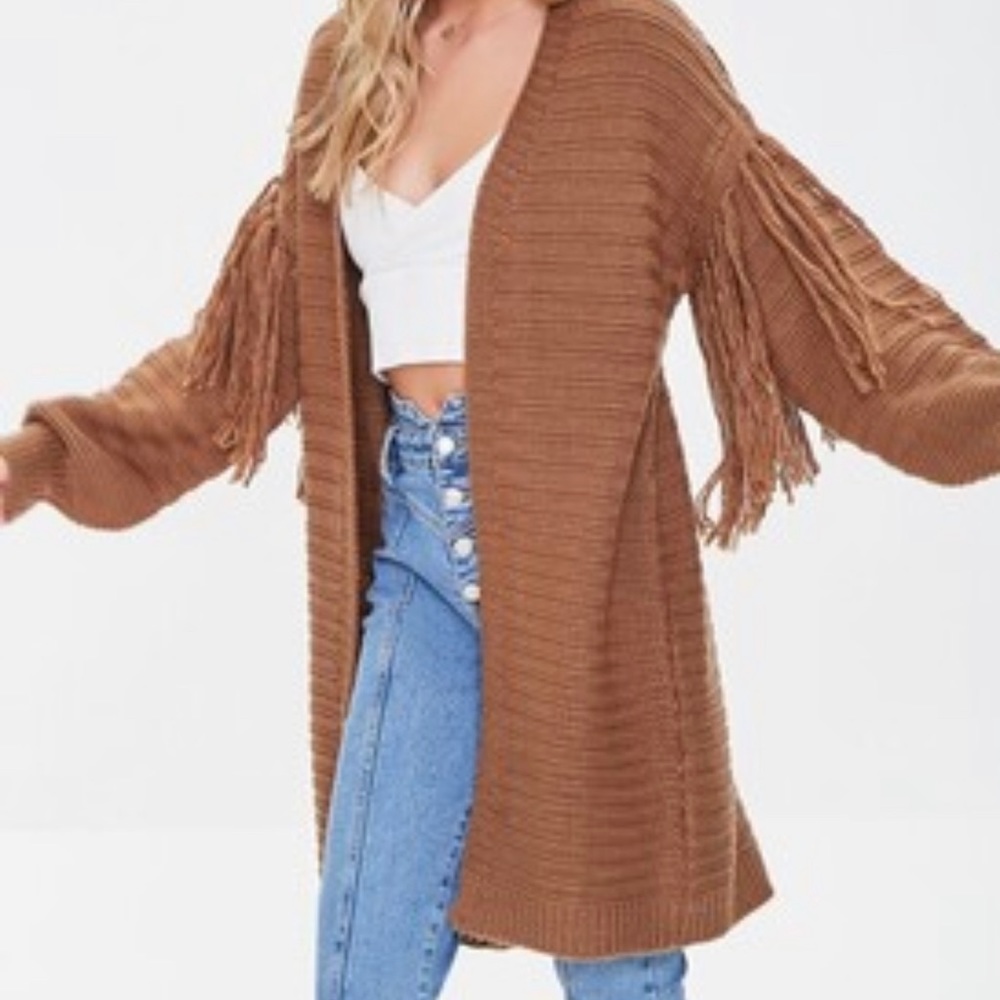 Forever 21 fringe/tassel trim cardigan sweater